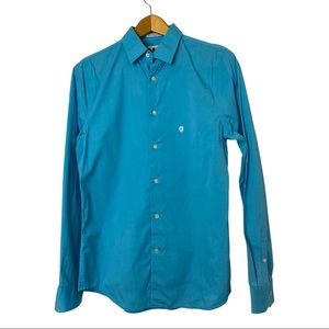 Express 1MX mens teal button down shirt size S